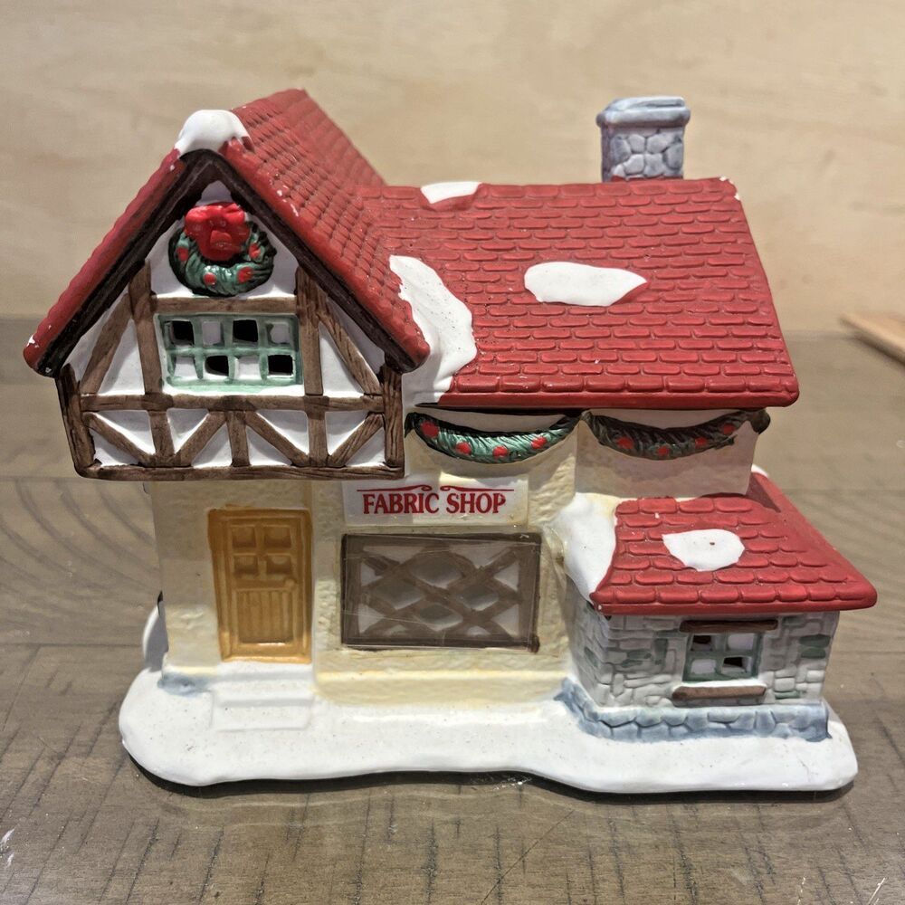 VTG Dickens Collectables Fabric Shop # 27218 Porcelain House Town Village Christ